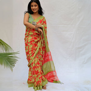 Kilburn Rose Dahlia Printed Organic Linen Saree