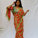 Load image into Gallery viewer, Kilburn Rose Dahlia Printed Organic Linen Saree
