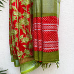 Load image into Gallery viewer, Kilburn Rose Dahlia Printed Organic Linen Saree
