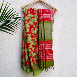 Kilburn Rose Dahlia Printed Organic Linen Saree
