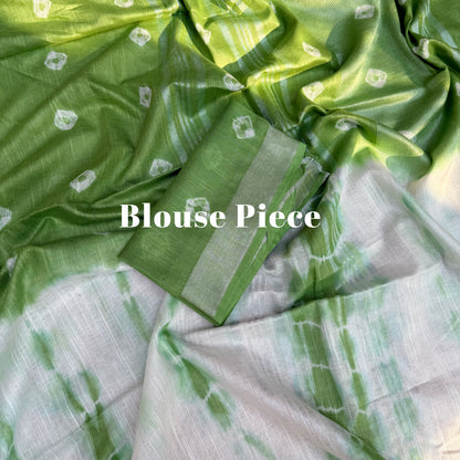 Kiwi Green Shibori Cotton Linen Saree