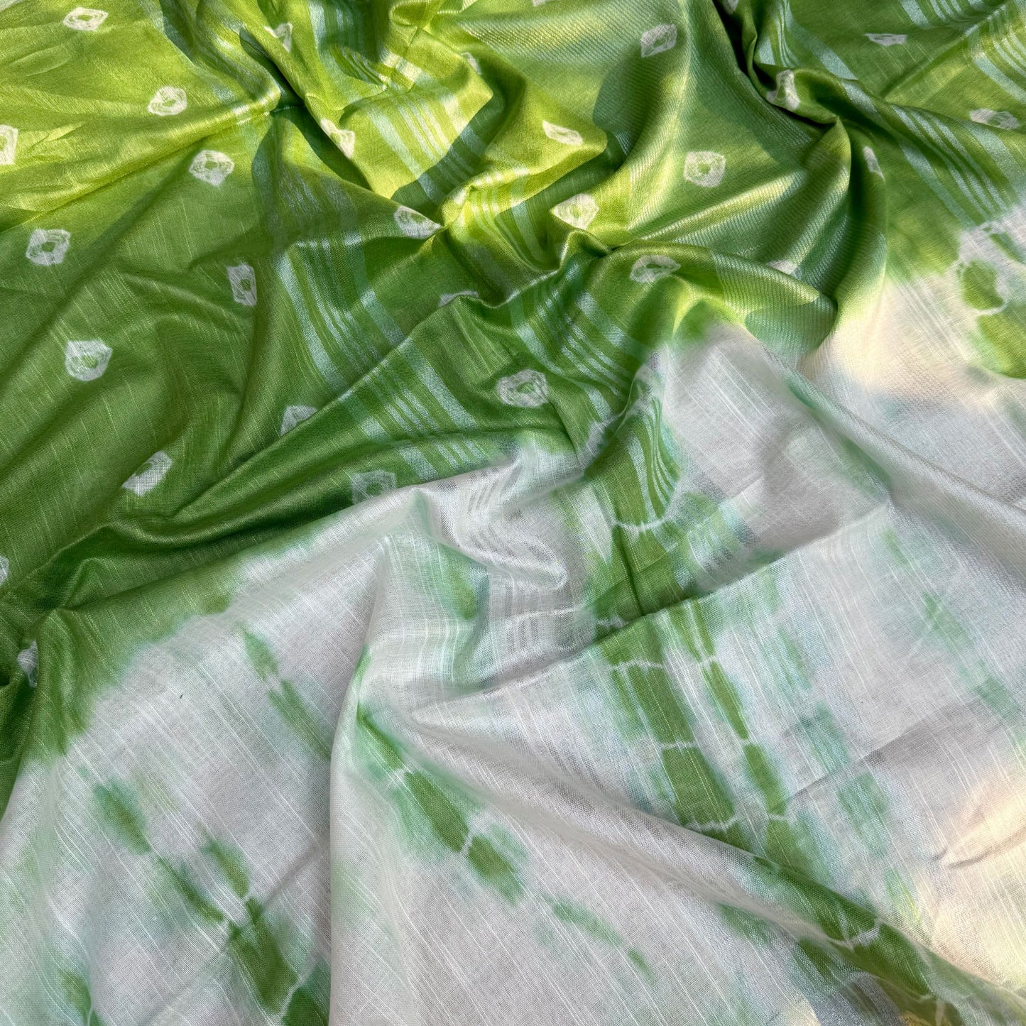 Kiwi Green Shibori Cotton Linen Saree