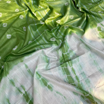 Kiwi Green Shibori Cotton Linen Saree