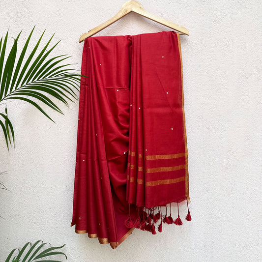 Lady in Red Cotton Silk Sequins Saree