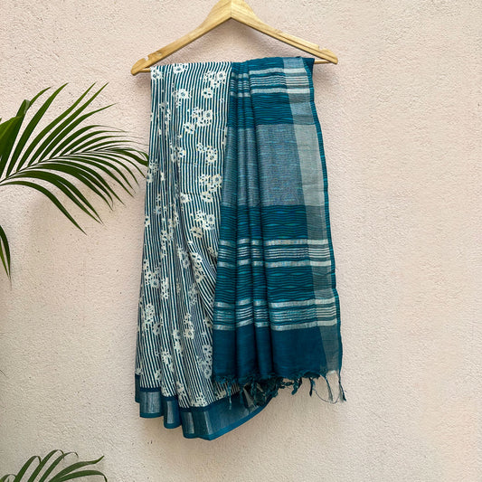 Layla Floral Printed Organic Linen Saree