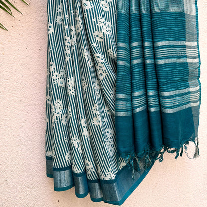 Layla Floral Printed Organic Linen Saree