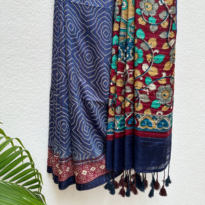 Le Rouge Kalamkari Night Cotton Viscose Printed Saree