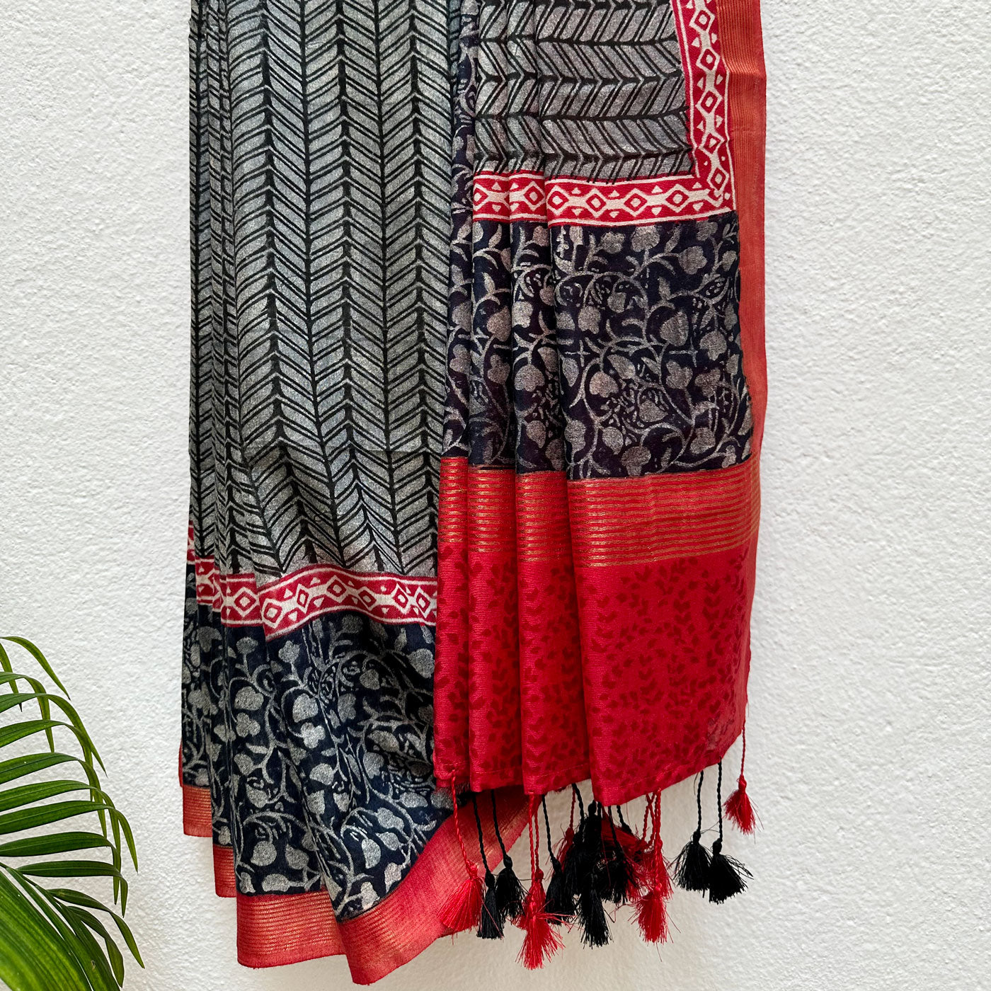 Licorice Handblock Cotton Viscose Silk Saree