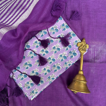 Sweet Lilac Cotton Saree with Printed Blouse