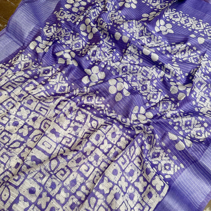 Lilac Cotton Silk Batik Saree