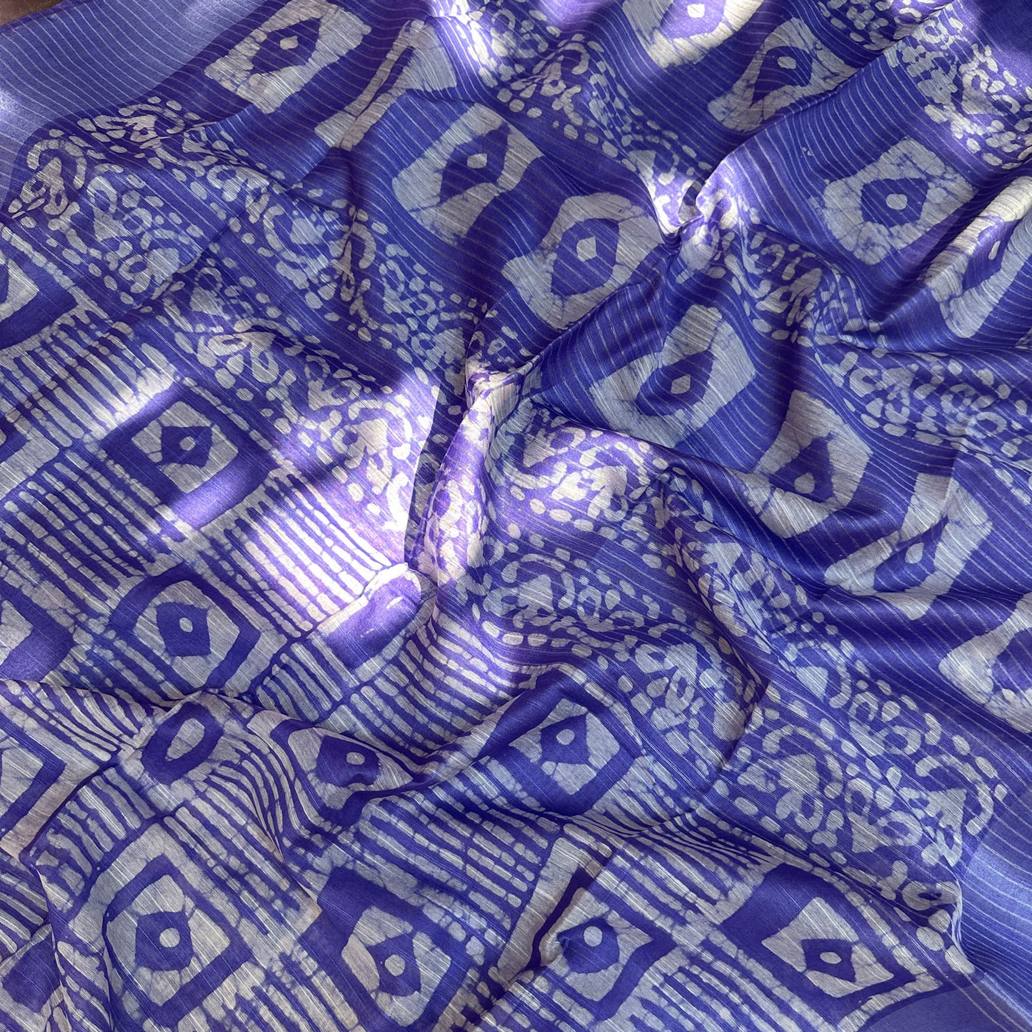 Lilac Purple Batik Cotton Silk Saree