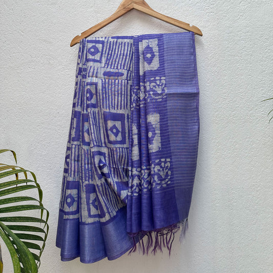 Lilac Purple Batik Cotton Silk Saree