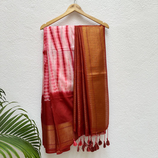 Lipstick Red Bandhani Shibori Cotton Silk Saree