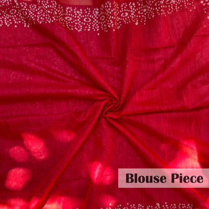Lollipop Red Batik Cotton Silk Saree