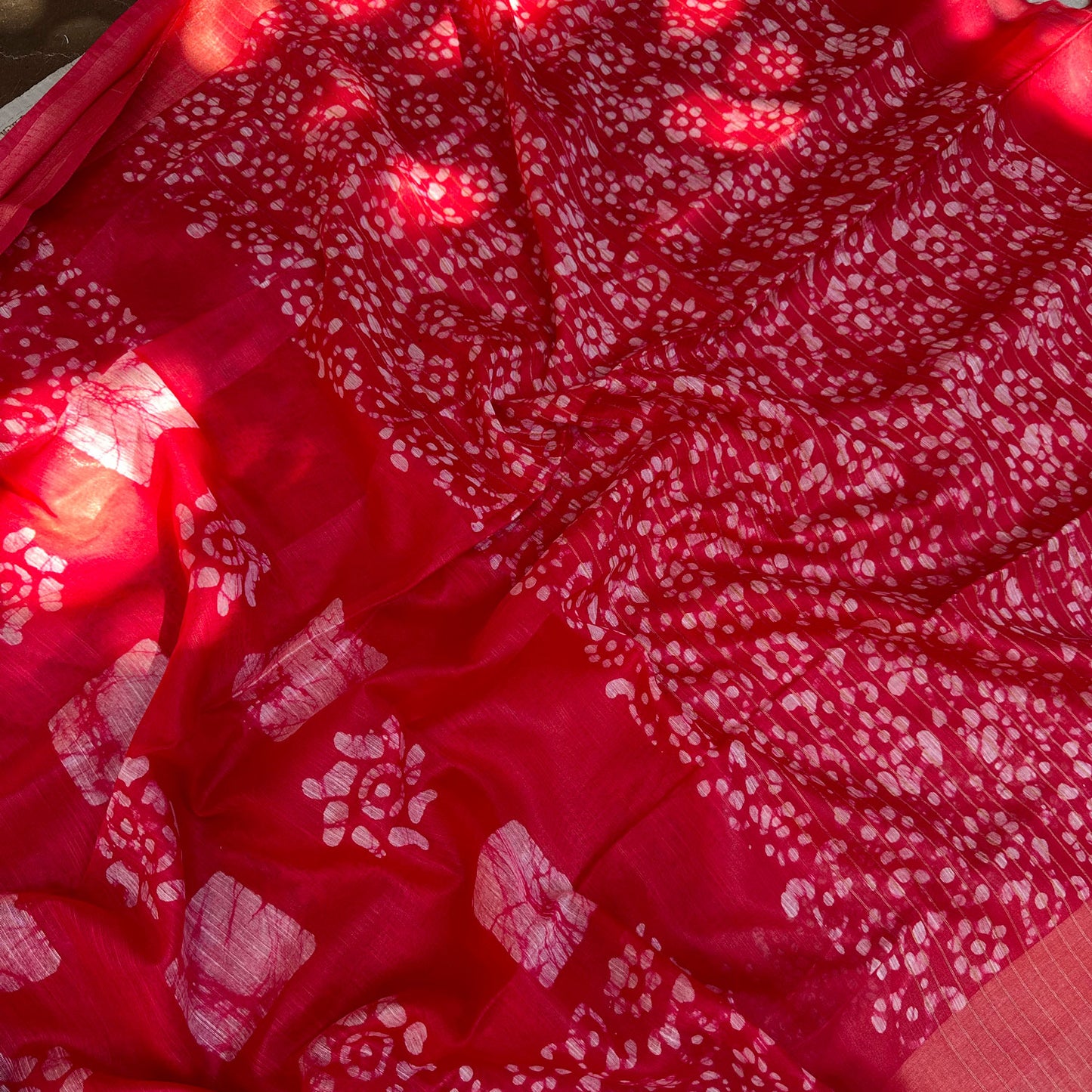 Lollipop Red Batik Cotton Silk Saree