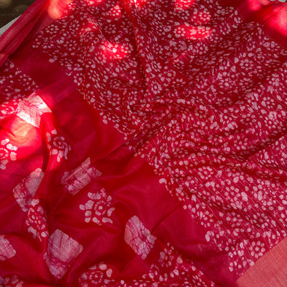 Lollipop Red Batik Cotton Silk Saree