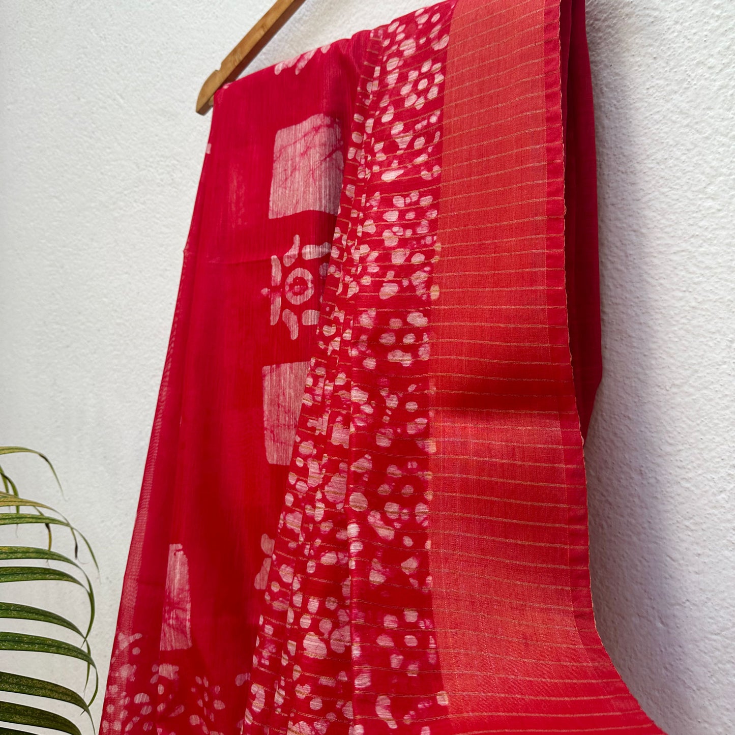 Lollipop Red Batik Cotton Silk Saree