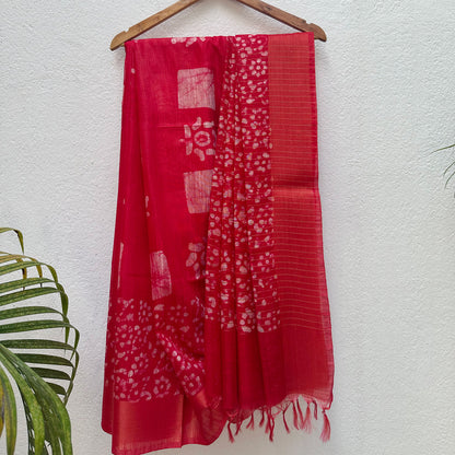 Lollipop Red Batik Cotton Silk Saree