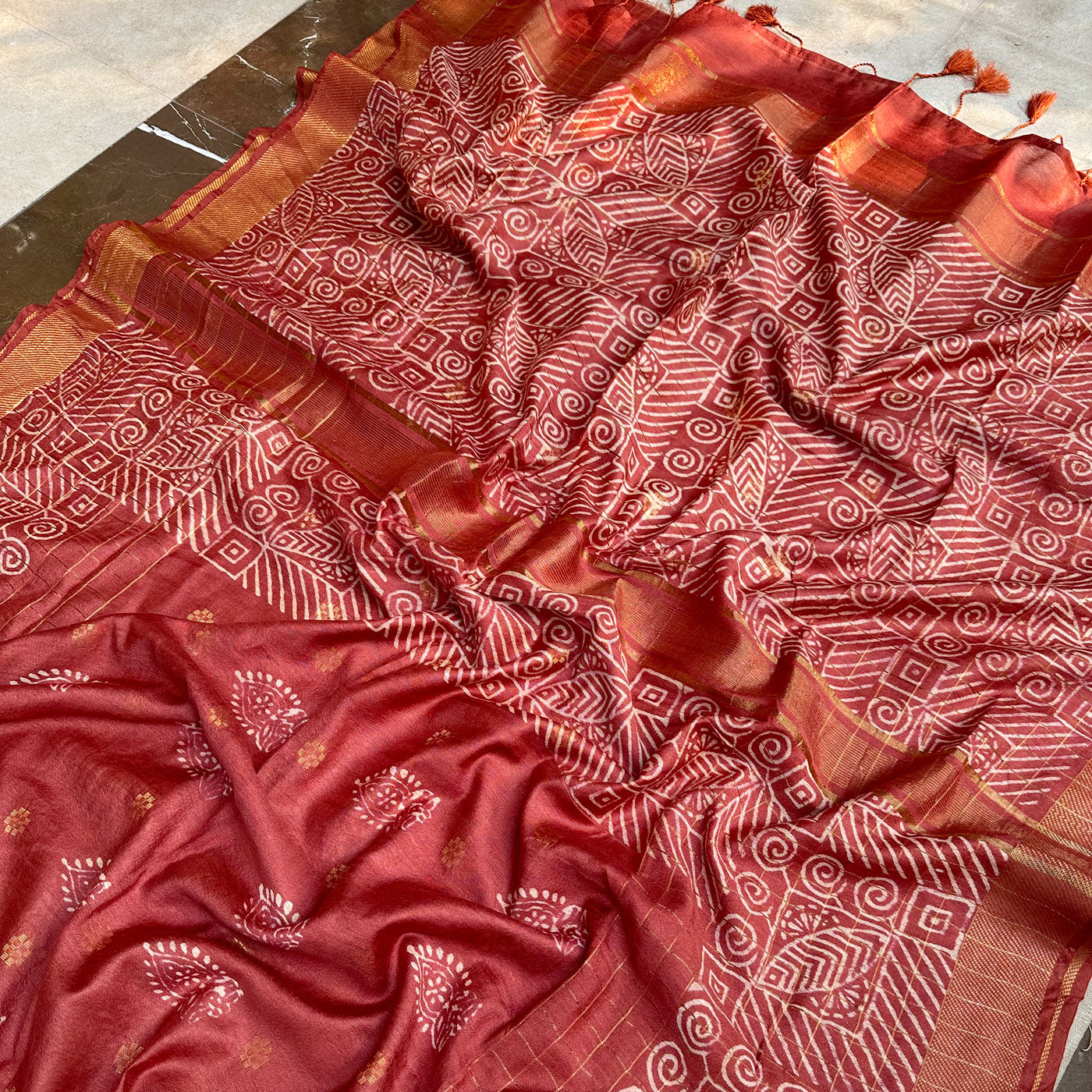 Madhu Malti Handblock Printed Cotton Silk Saree