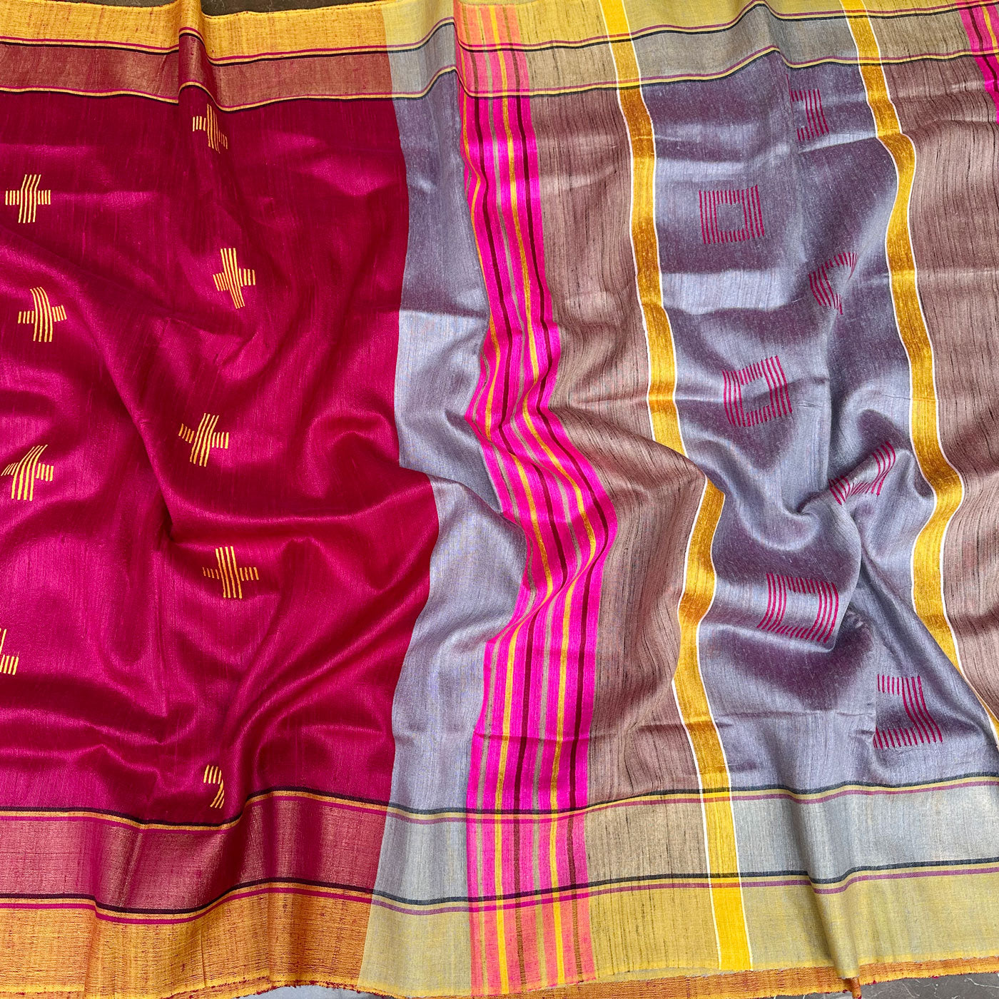 Madhu Sarang Handwoven Tussar Dupion Silk Saree