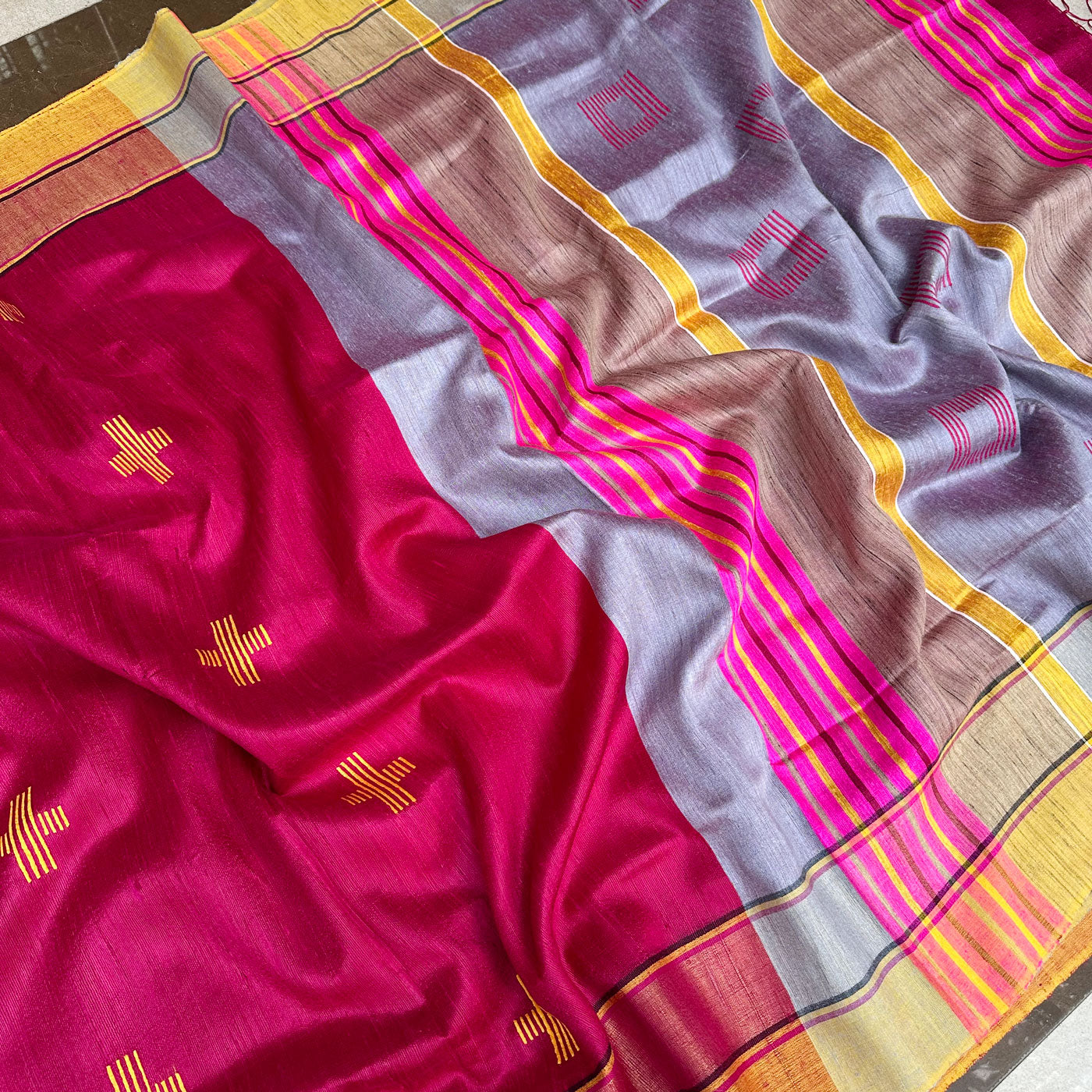 Madhu Sarang Handwoven Tussar Dupion Silk Saree