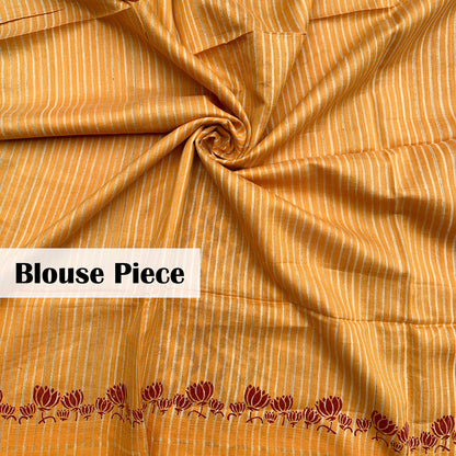 Madhushaala Handblock Printed Handwoven Tussar Silk Saree