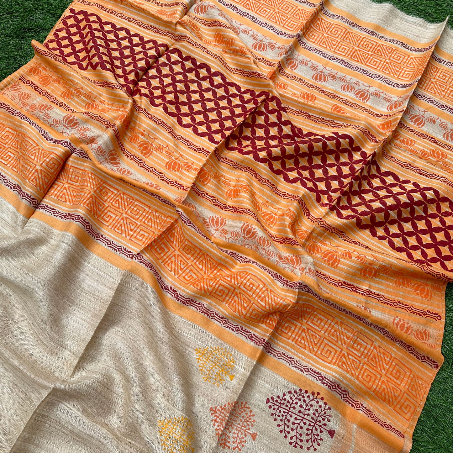 Madhushaala Handblock Printed Handwoven Tussar Silk Saree
