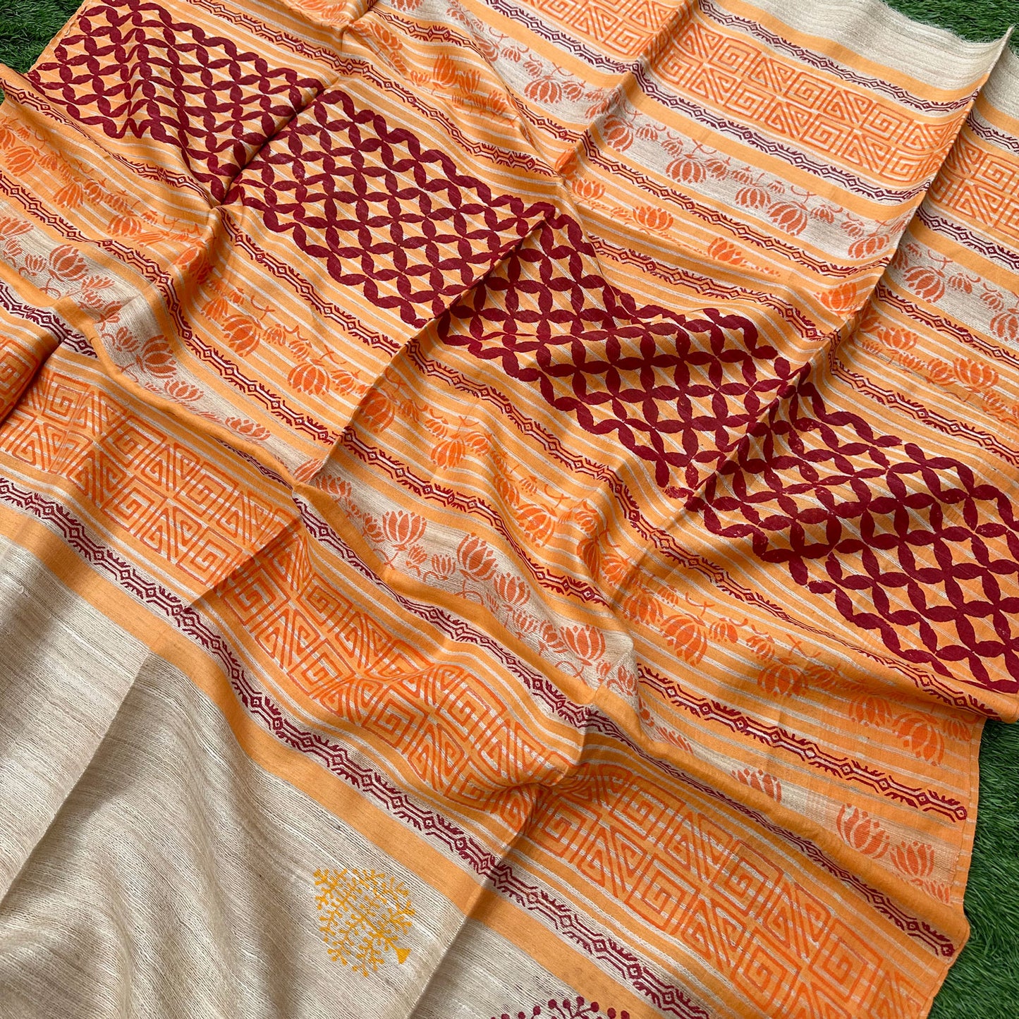 Madhushaala Handblock Printed Handwoven Tussar Silk Saree