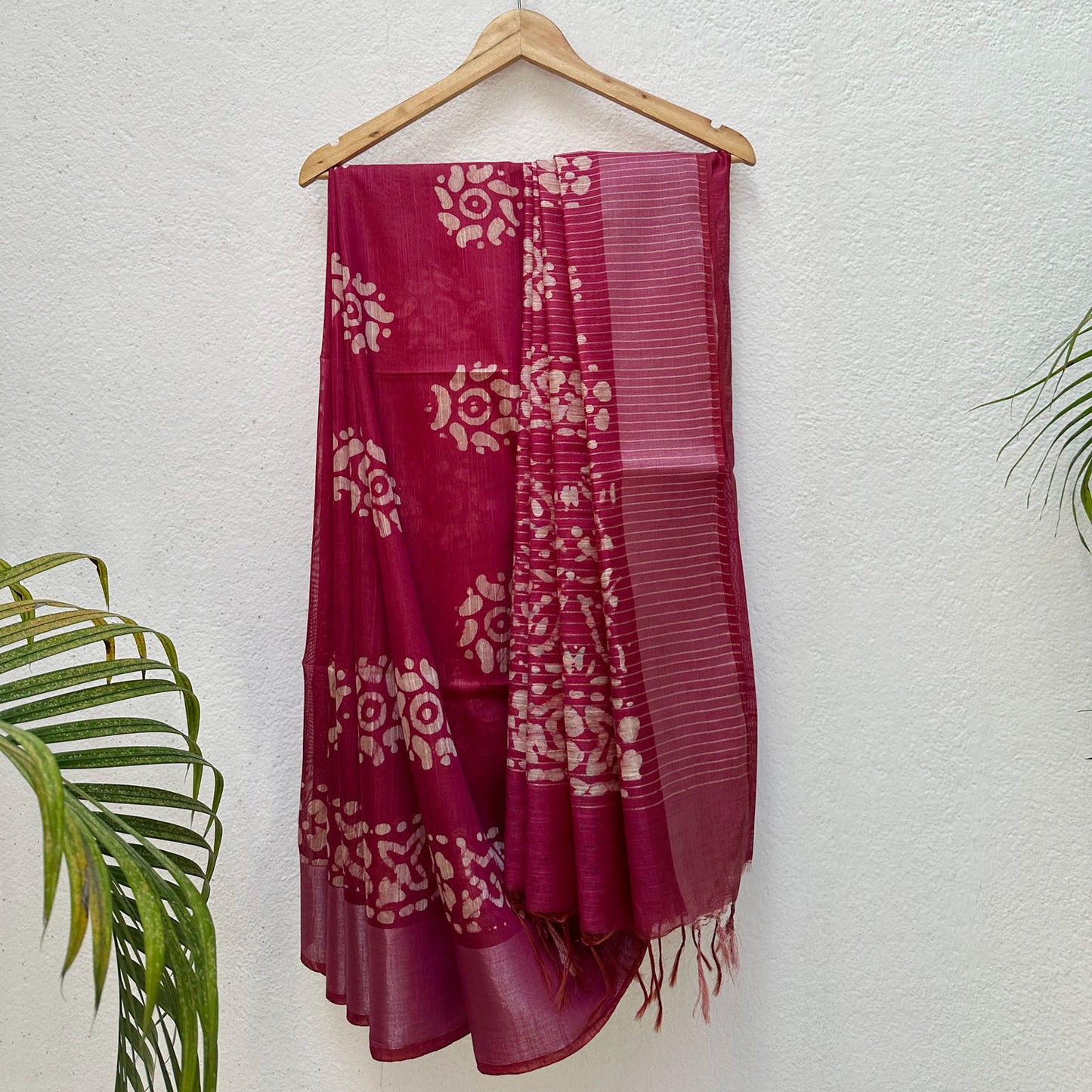 Magenta Pink Batik Cotton Silk Saree