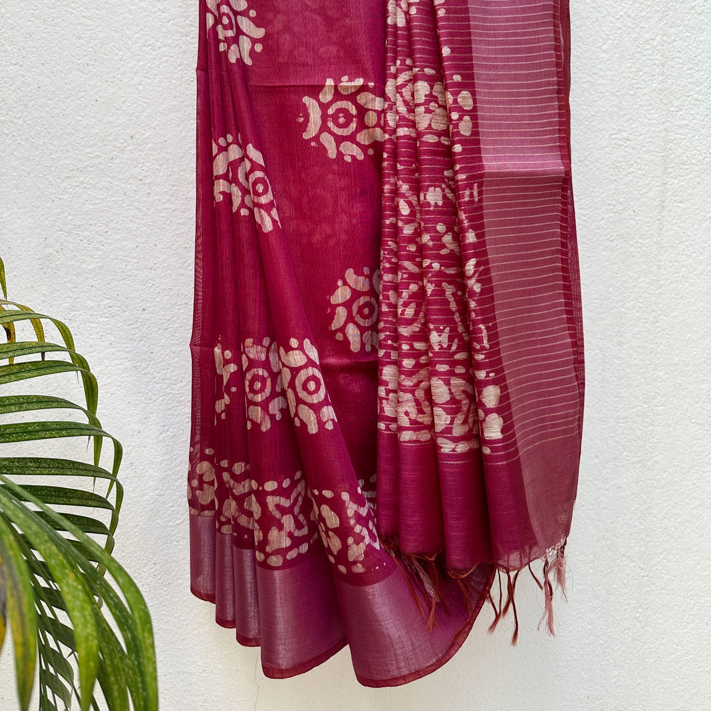 Magenta Pink Batik Cotton Silk Saree