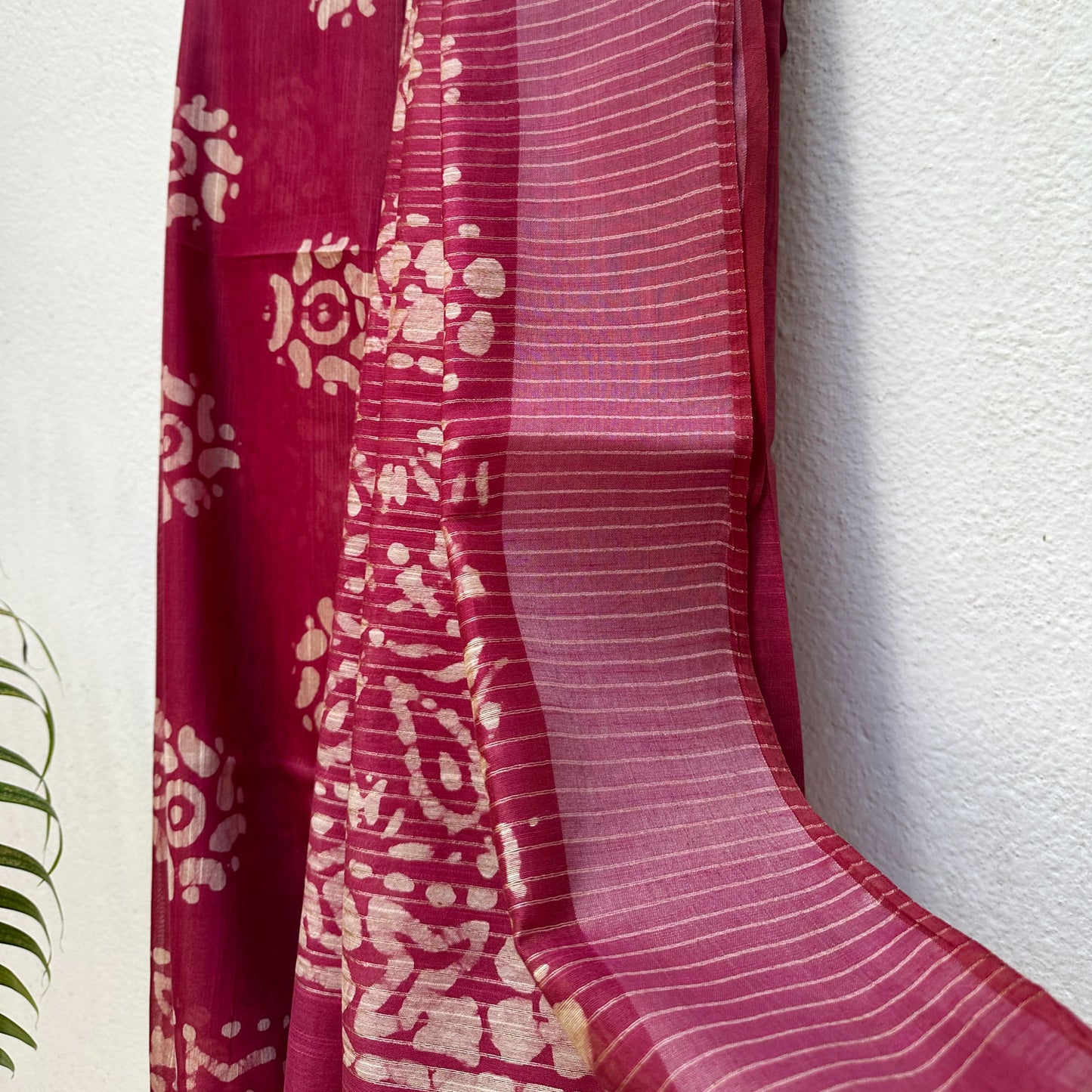 Magenta Pink Batik Cotton Silk Saree