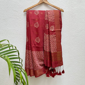 Mahua Handblock Printed Cotton Silk Saree