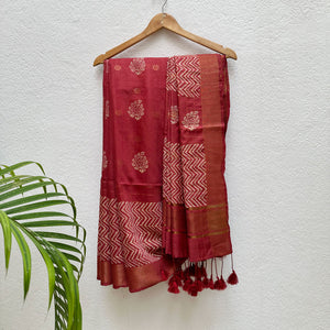 Mahua Handblock Printed Cotton Silk Saree