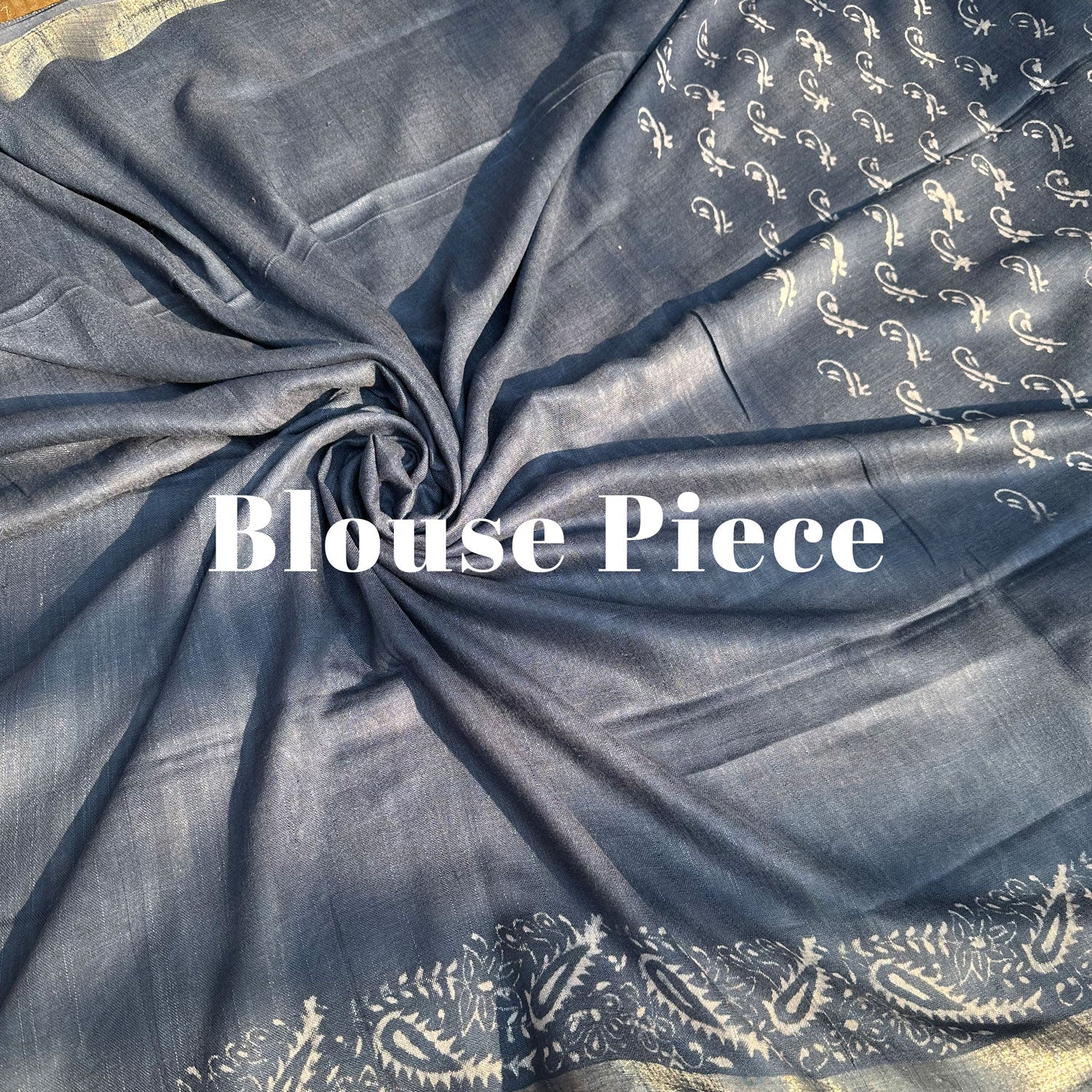Manah Indigo Hand Block Cotton Linen Saree