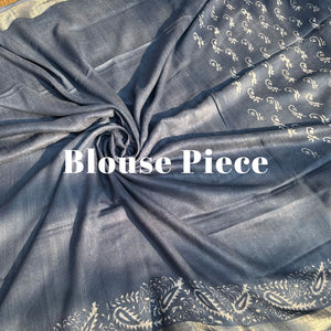 Manah Indigo Hand Block Cotton Linen Saree