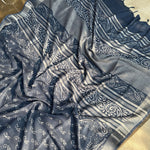 Load image into Gallery viewer, Manah Indigo Hand Block Cotton Linen Saree
