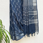 Load image into Gallery viewer, Manah Indigo Hand Block Cotton Linen Saree
