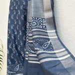 Load image into Gallery viewer, Manah Indigo Hand Block Cotton Linen Saree
