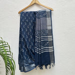 Load image into Gallery viewer, Manah Indigo Hand Block Cotton Linen Saree
