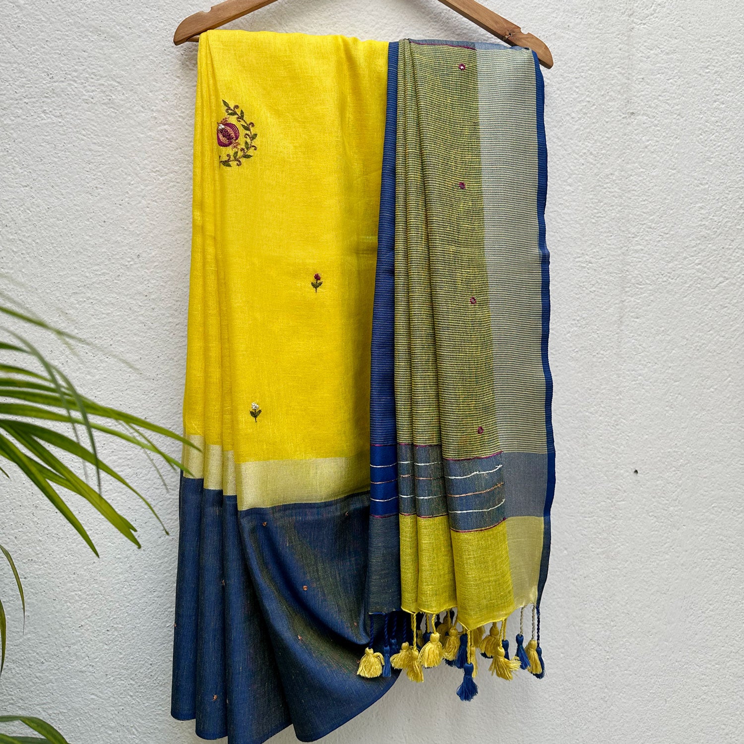 Marigold Hand Embroidered Linen Saree