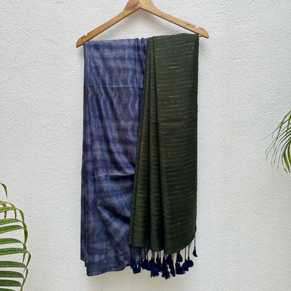 Medieval Blue Shibori Cotton Silk Saree