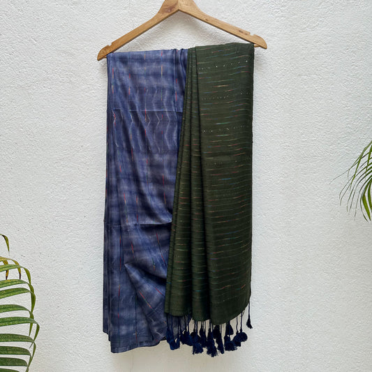 Medieval Blue Shibori Cotton Silk Saree
