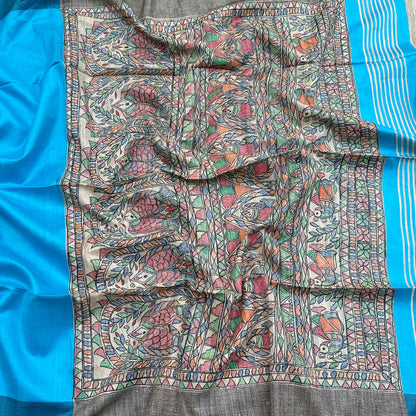 Meghdoot Handpainted Madhubani - Handwoven Tussar Silk Saree