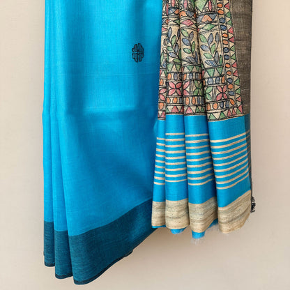 Meghdoot Handpainted Madhubani - Handwoven Tussar Silk Saree