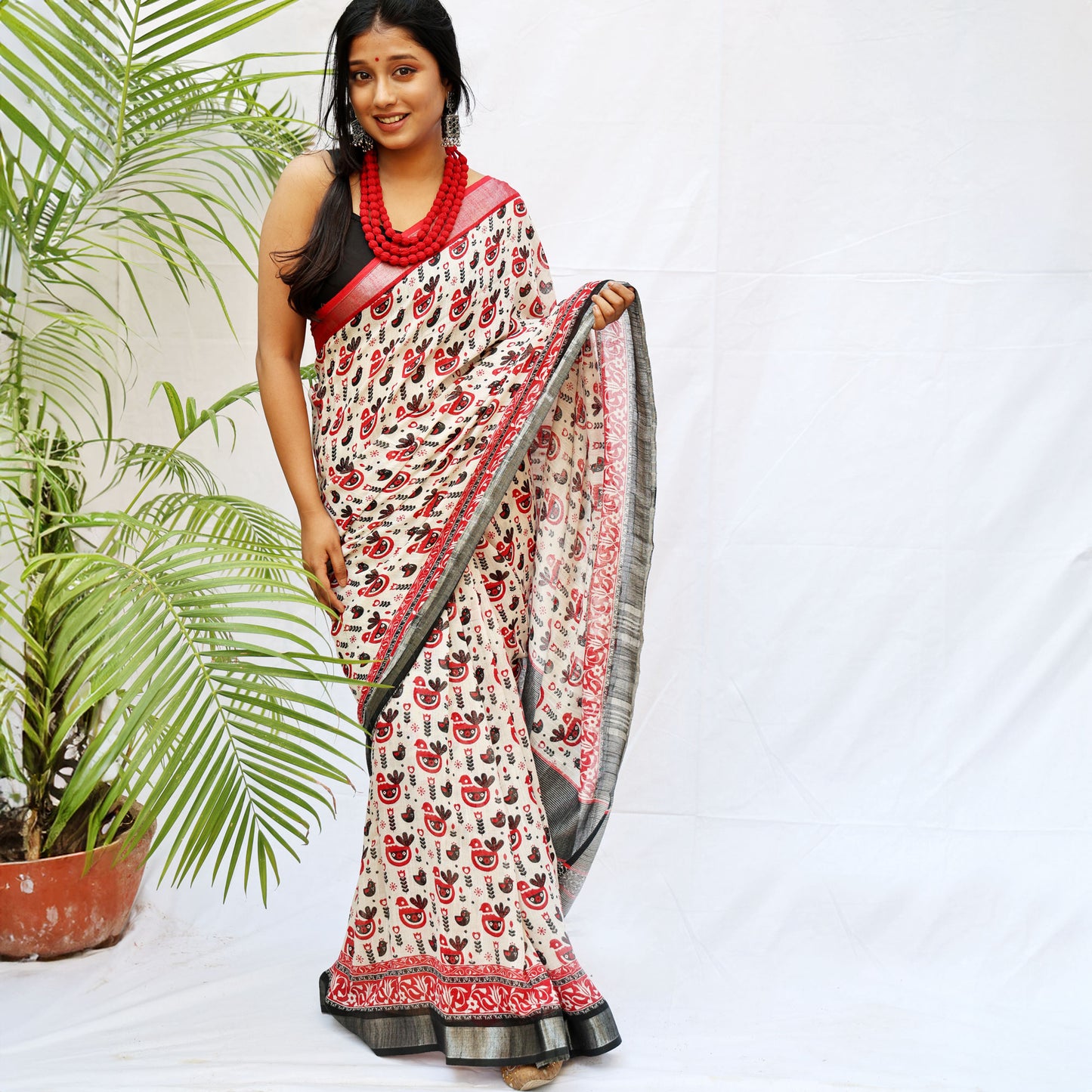 Midnight Aurora Printed Organic Linen Saree