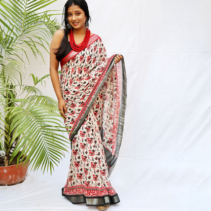 Midnight Aurora Printed Organic Linen Saree