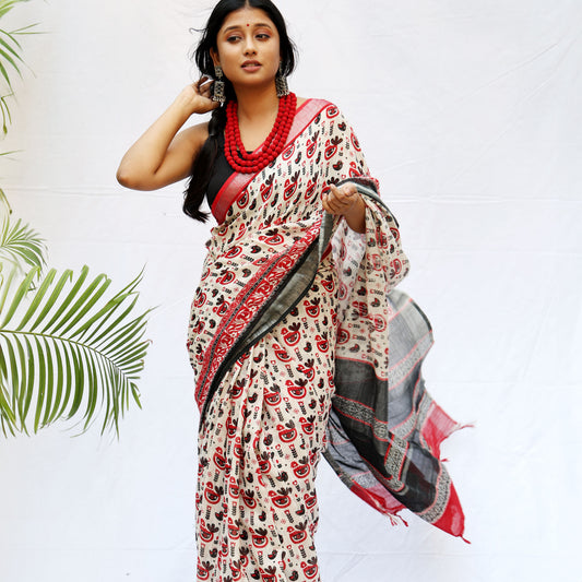 Midnight Aurora Printed Organic Linen Saree