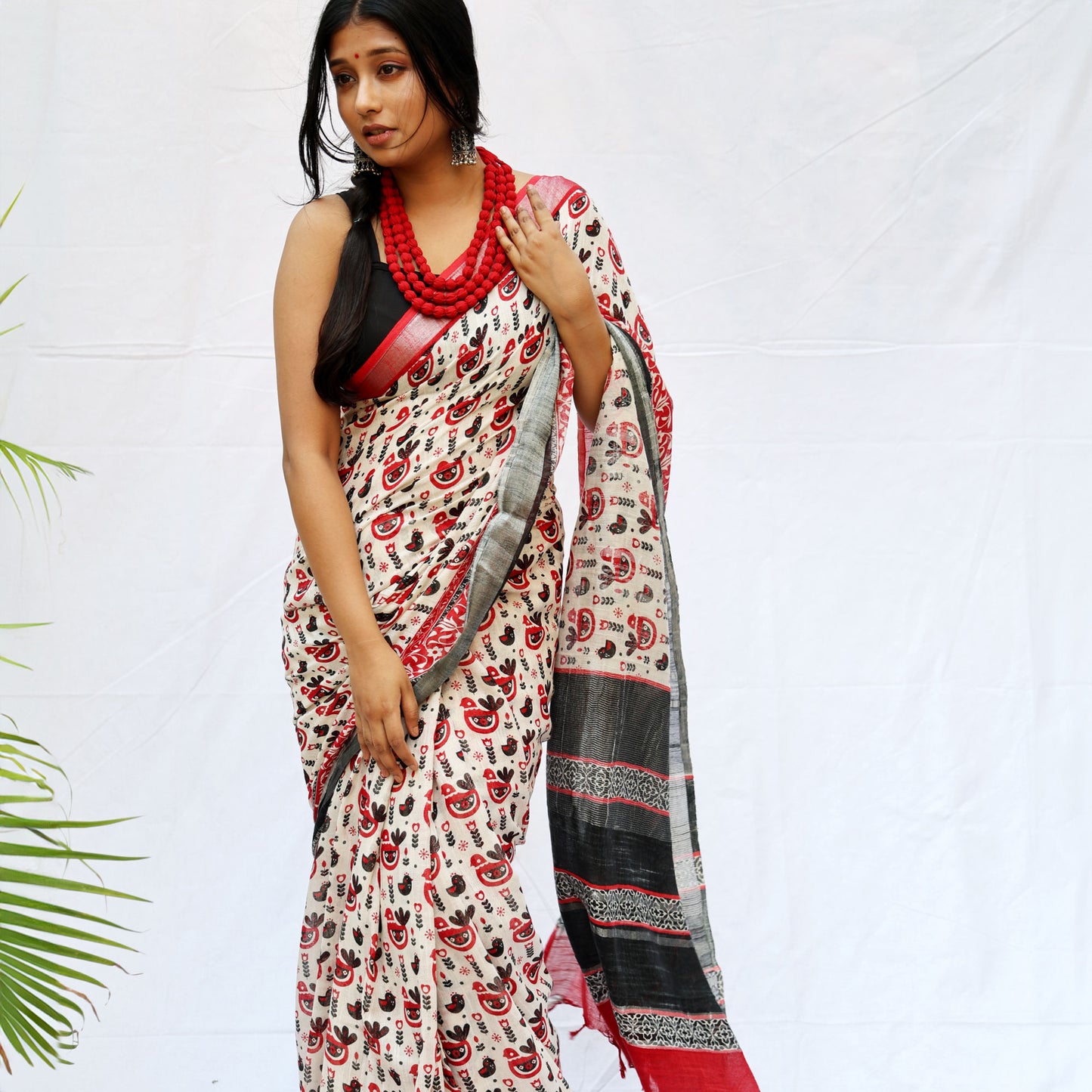 Midnight Aurora Printed Organic Linen Saree