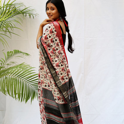 Midnight Aurora Printed Organic Linen Saree