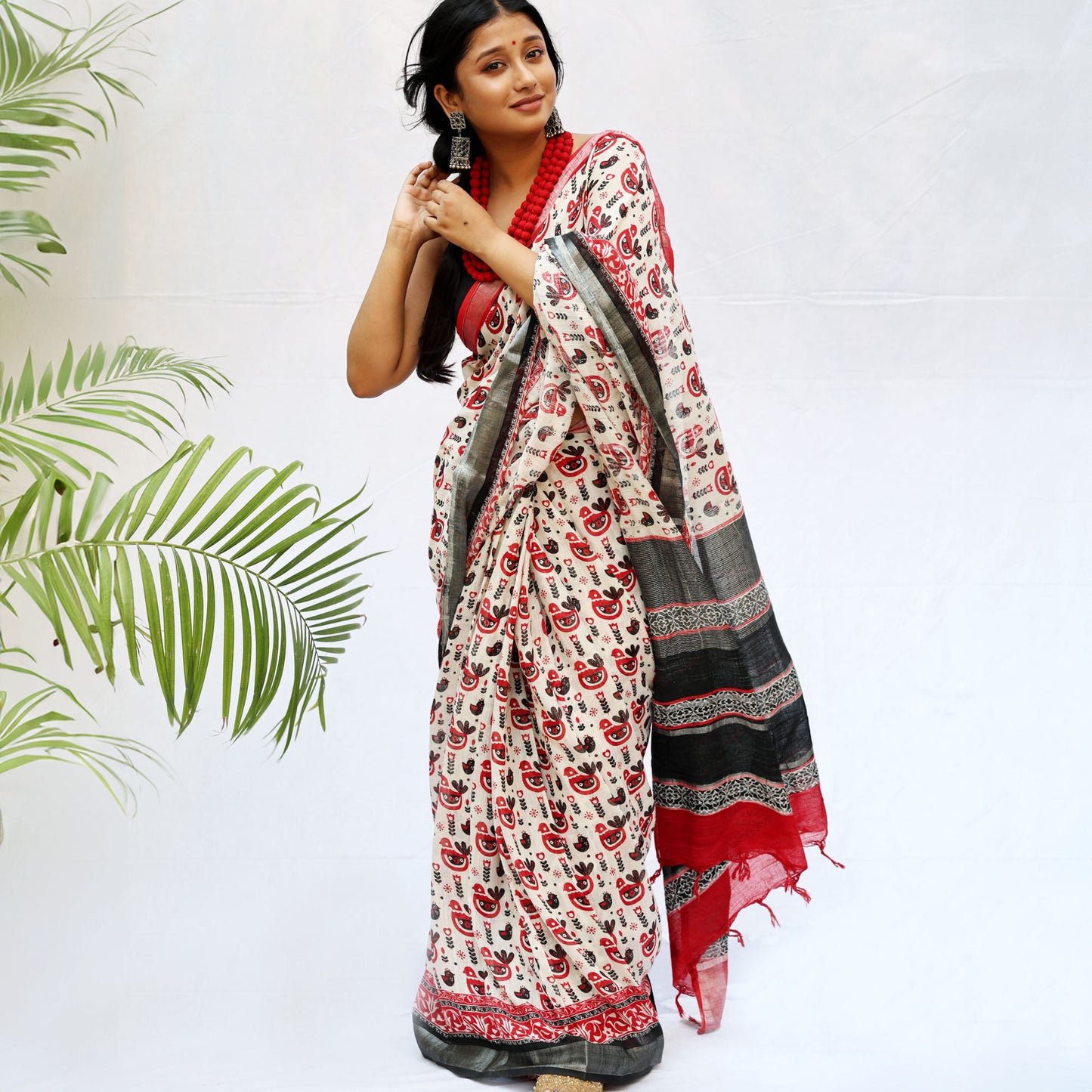 Midnight Aurora Printed Organic Linen Saree